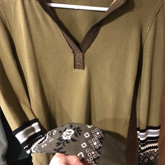 Free People XS We The Free Mikah Thermal Contrast Cuff Waffle Knit Cabincore - Picture 6 of 11